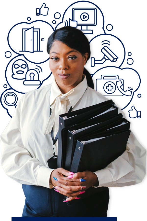 Business owner smiling about her commercial security services